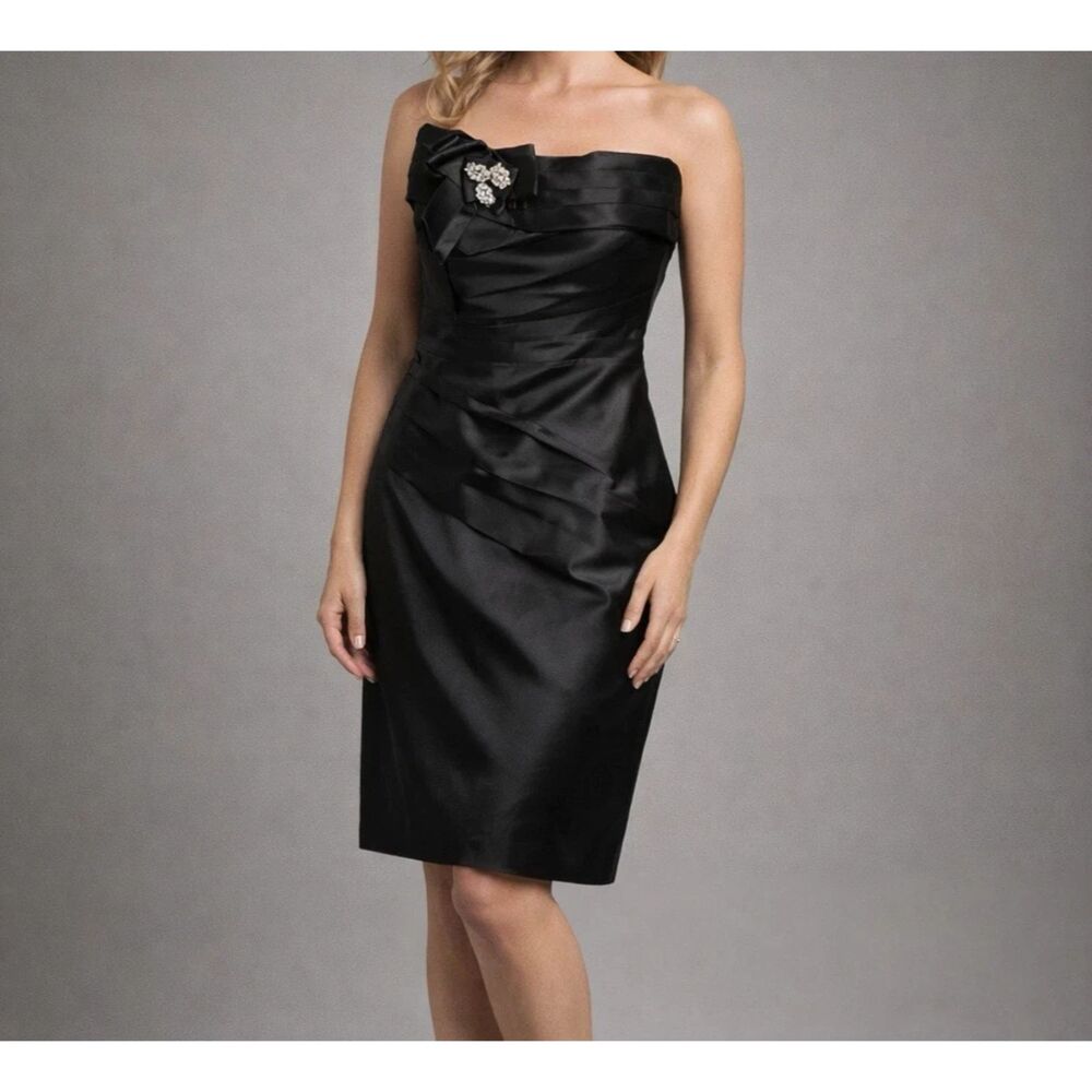 WHBM dress Womens Sz 0 Strapless Black Bling Bow Romantic Glam ethereal Event